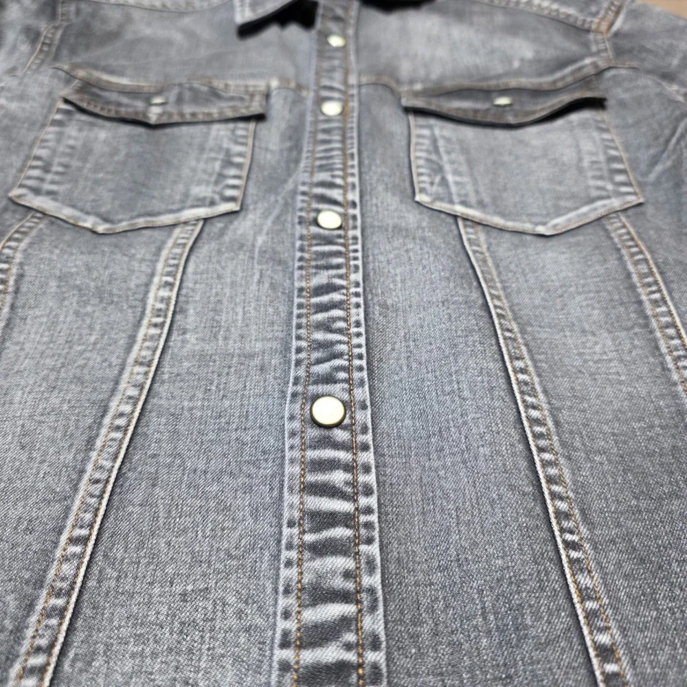 Gilded Age Denim Shirt Mens Small‎ Grey Snap Button Western Workwear Stretch S